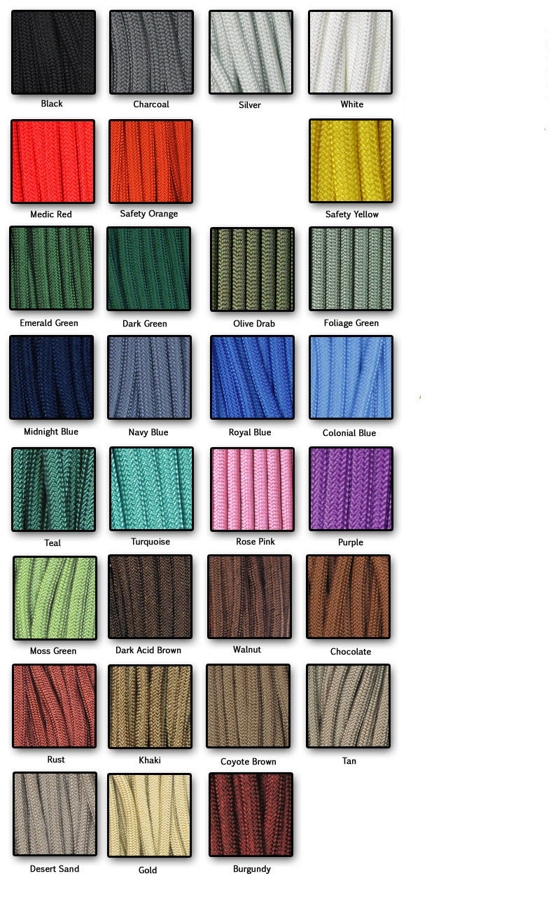 Solid Colored Paracord Color Chart-